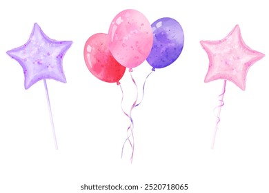 Balloons. Beautiful vector watercolor star shaped balloon