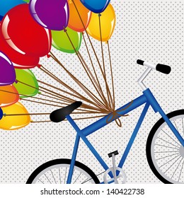 balloons and bicycle over dotted background vector illustration