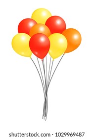 Balloons big bundle for party decorations, birthdays and anniversaries, balloon of orange yellow red color in inflatable bunch, helium flying elements