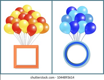 Balloons big bundle with round and square frame for greetings, party birthdays and anniversaries congratulations, rubber balloon in inflatable bunches