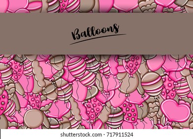 Balloons birthday and celebration concept in cartoon doodle background design. Hand drawn colorful vector illustration.