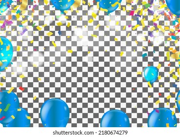 Balloons birthday. Happy congratulation celebrating anniversary luxury party shiny blue balloon banner poster 