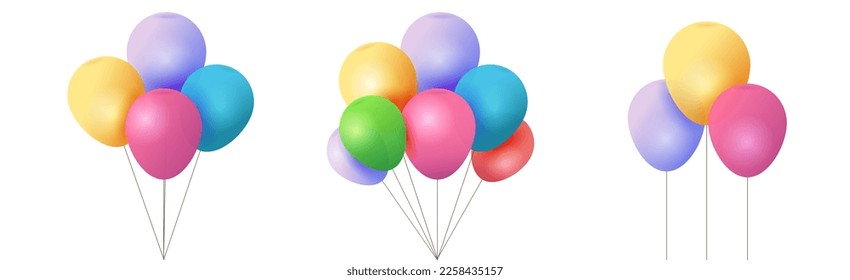 Balloons birthday isolated flying heap bunch vector illustration, happy party helium decoration clipart image 