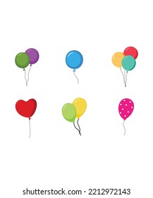 Balloons for birthday and party. Flying balloon with rope. balloon set in flat style. balloon vector isolated on white background. Perfect for coloring book, textiles, icon, web, painting, books.
