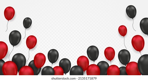 Balloons black and red. Advertising posters or banners. Discounts and offers for regular customers, greeting to winner of promotion. Isometric vector illustration isolated on transparent background