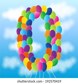 Balloons and blue sky - Number 0 - vector