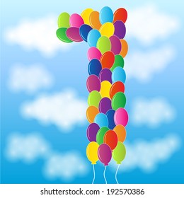 Balloons and blue sky - Number 1 - vector