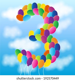 Balloons and blue sky - Number 3 - vector