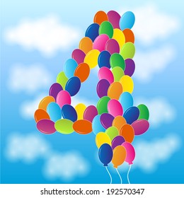 Balloons and blue sky - Number 4 - vector