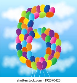 Balloons and blue sky - Number 6 - vector