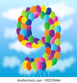 Balloons and blue sky - Number 9 - vector