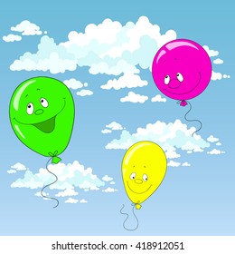 Balloons in the blue sky. Vector illustration