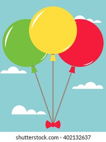 Balloons in the blue sky vector, three colorful balloons, flat color