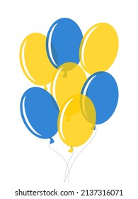Balloons blue and yellow are located on a white vertical background. Balloon Festival. Vector.