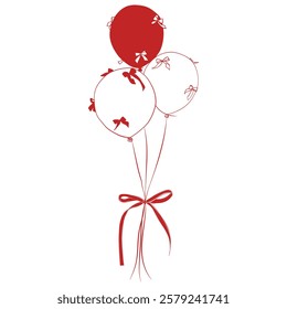 Balloons with Bows – Hand-Drawn Minimalist Vector Illustration of Elegant Festive Balloons Tied with Ribbons in a Delicate Linear Style