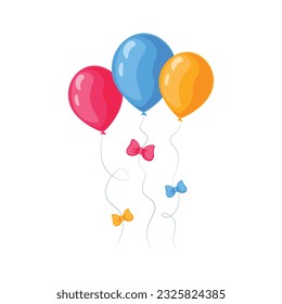 Balloons. Bright colorful balloons in cartoon style. Festive balloons with colored bows. Vector illustration