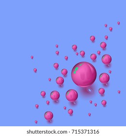 Balloons. Bubbles. Glass balls. Vector graphics. Pink balls on a blue background