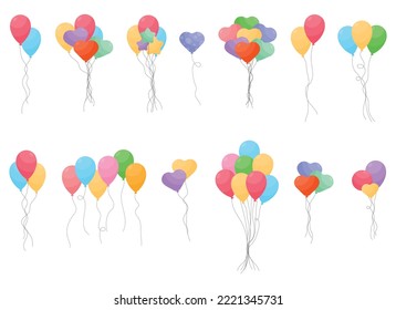 Balloons bunch in cartoon style vector illustration isolated on white