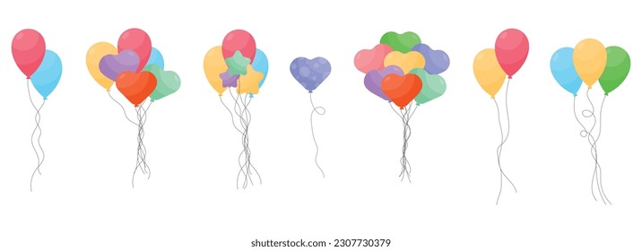 Balloons bunch in cartoon style vector illustration isolated on white
