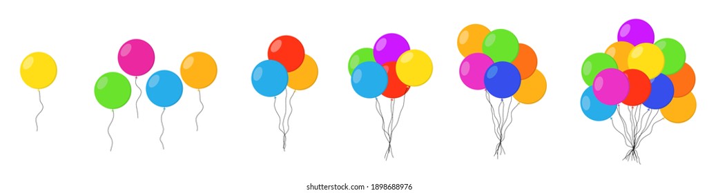 Balloons bunch isolated. Balloons bunch set. Groups of colorful helium balloons. Vector illustration