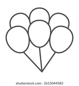 Balloons bunch thin line icon, black friday concept. Vector graphics. Sale promotion decoration, shopping sign on white background, outline style icon for mobile or web design