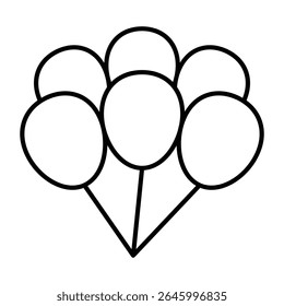Balloons bunch thin line icon, black friday concept. Vector graphics. Sale promotion decoration, shopping sign on white background, style mobile or design