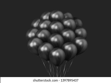 Balloons Bunches Realistic Isolated on Black Background