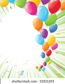 Balloons and Burst of Light Green Background