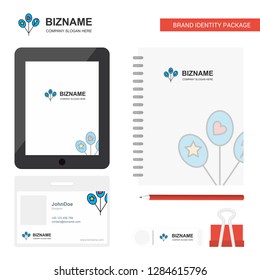 Balloons Business Logo, Tab App, Diary PVC Employee Card and USB Brand Stationary Package Design Vector Template