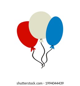 Balloons by July 4th in national colors of United States of America. Objects for USA Independence or Election Day. Hand drawn Vector illustration for a festive decoration in doodle style.