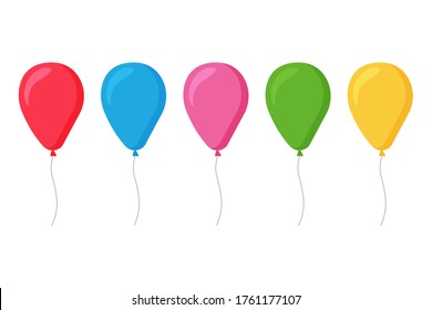 Balloons in cartoon flat style isolated set on white background