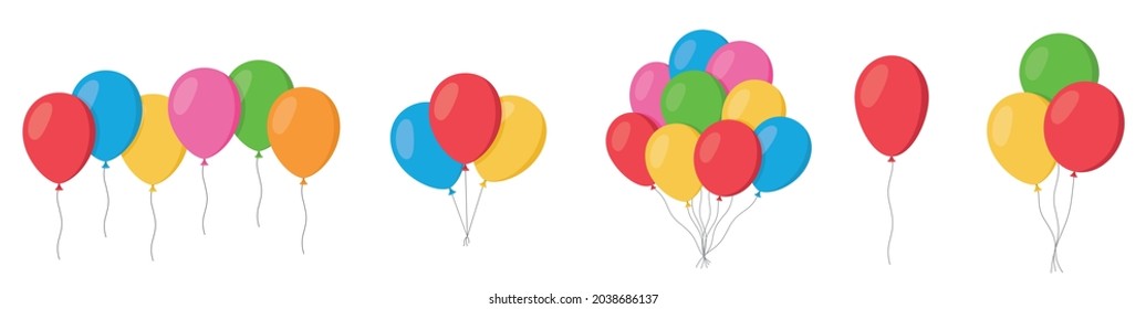 Balloons in cartoon flat style isolated set on white background. Bunch of balloons - stock vector. - Shutterstock ID 2038686137