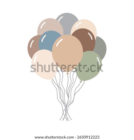 Balloons in cartoon flat style isolated set. Bunch of balloons.Set of vector neutral balloons. Bunch of helium balloons for birthday, party anniversary, wedding, baby shower. Heart shape
