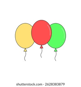 Balloons in Cartoon style. Bunch of Balloons for birthday and Party. Flying balloon with rope. Anniversary design.