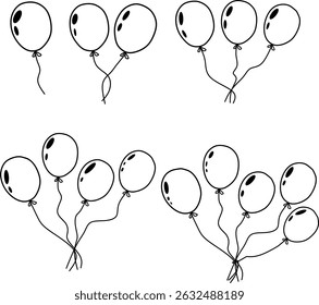 balloons for children to learning count, Colorful Balloon Collection Floating in the Air, Balloons drawing lines for coloring.