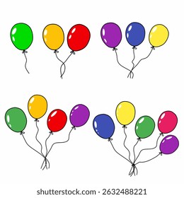 balões para crianças aprenderem a contar, Colorful Balloon Collection Floating in the Air, Balões desenhando linhas para colorir.