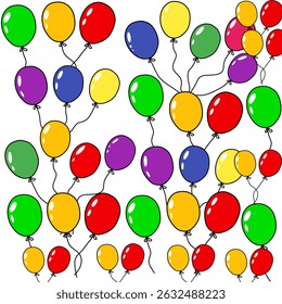 balões para crianças aprenderem a contar, Colorful Balloon Collection Floating in the Air, Balões desenhando linhas para colorir.