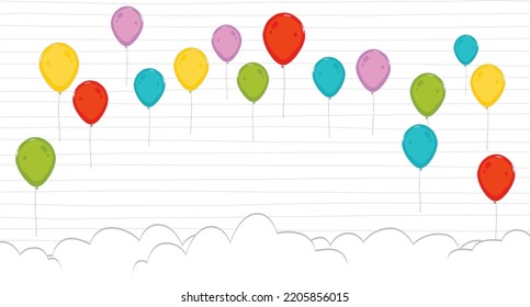 balloons clouds on line paper background. Vector illustration