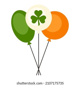 Balloons with clovers in colors of Irish flag. Saint Patricks Day illustration.