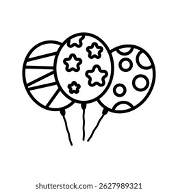 Balloons Cluster Outline style, a group of three party balloons, useful in celebration invitations, posters, and event graphics.