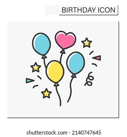 Balloons color icon. Balloons b-day party decor. Decorations. Birthday concept. Isolated vector illustration