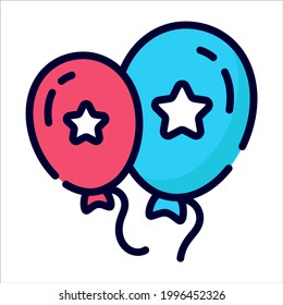 balloons color line icon, vector design usa independence day icon.