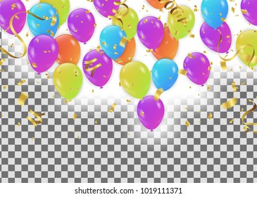 Balloons  Colored confetti with ribbons and festoons on the white. Eps 10 vector file.