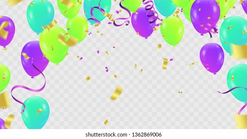 Balloons Colorful bright confetti isolated on transparent background. Festive vector illustration