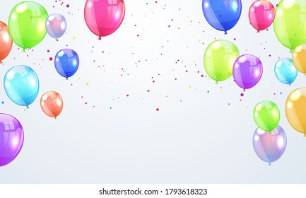 balloons Colorful celebration frame background with confetti.