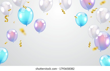 balloons Colorful celebration frame background with confetti.