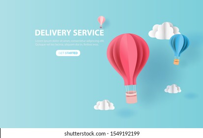 Balloons colorful color floating in air blue sky background.Creative paper cut and craft style design space for Christmas day,Festival,holiday,summer season,springtime.Good idea Pastel color.vector  