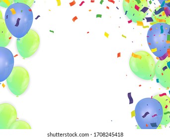 balloons colorful confetti Celebration carnival ribbons. luxury greeting rich card.
