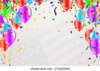 balloons colorful confetti Celebration carnival ribbons. luxury greeting rich card.