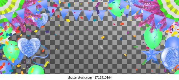 balloons colorful confetti Celebration carnival ribbons. luxury greeting rich card.